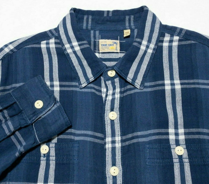 True Grit California Button-Front Shirt Indigo Blue Plaid Men's Large