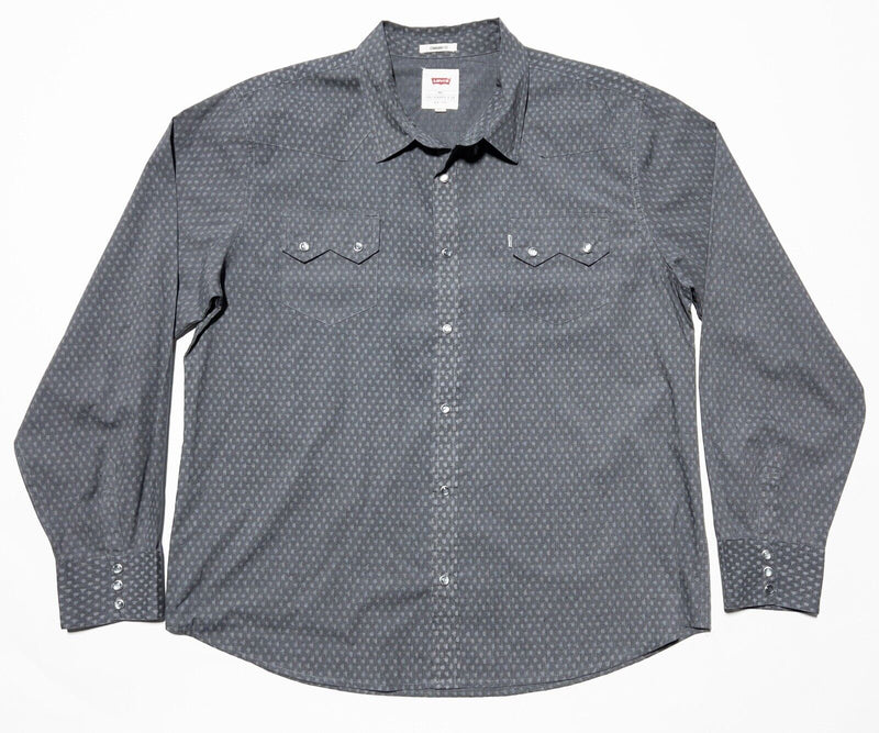 Levi's Pearl Snap Shirt 2XL Standard Fit Men's Gray Rockabilly Sawtooth