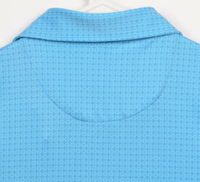 Peter Millar Summer Comfort Men's Medium Blue Aqua Geometric Golf Polo Shirt