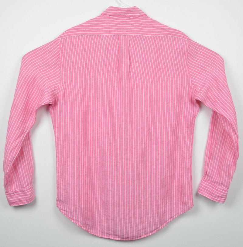 Polo Ralph Lauren Men's Medium Ocean Wash Linen Pink Striped Button-Down Shirt