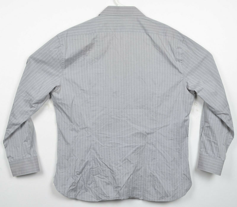John Varvatos USA Men's 16.5 32/33 Slim Fit Gray Striped Button-Front Shirt