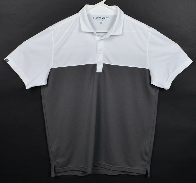 Matte Grey Men's Large White Gray Two-Tone Colorblock Wicking Golf Polo Shirt