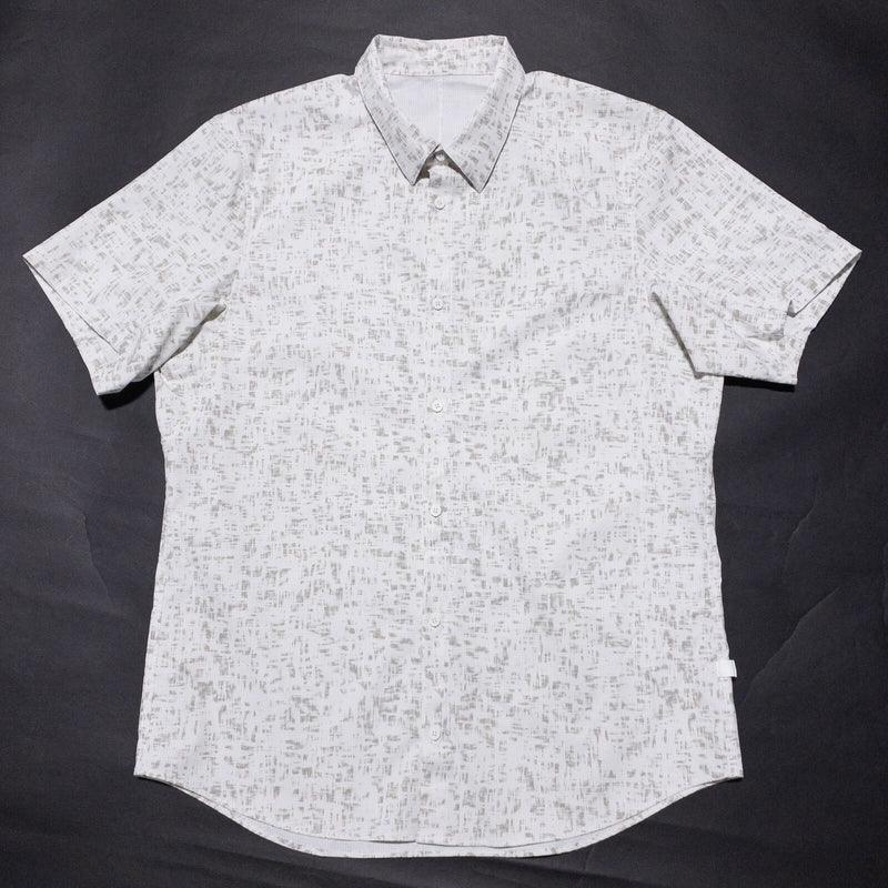 Lululemon Shirt Men's Fit XL Button-Up White Geometric Wicking Short Sleeve
