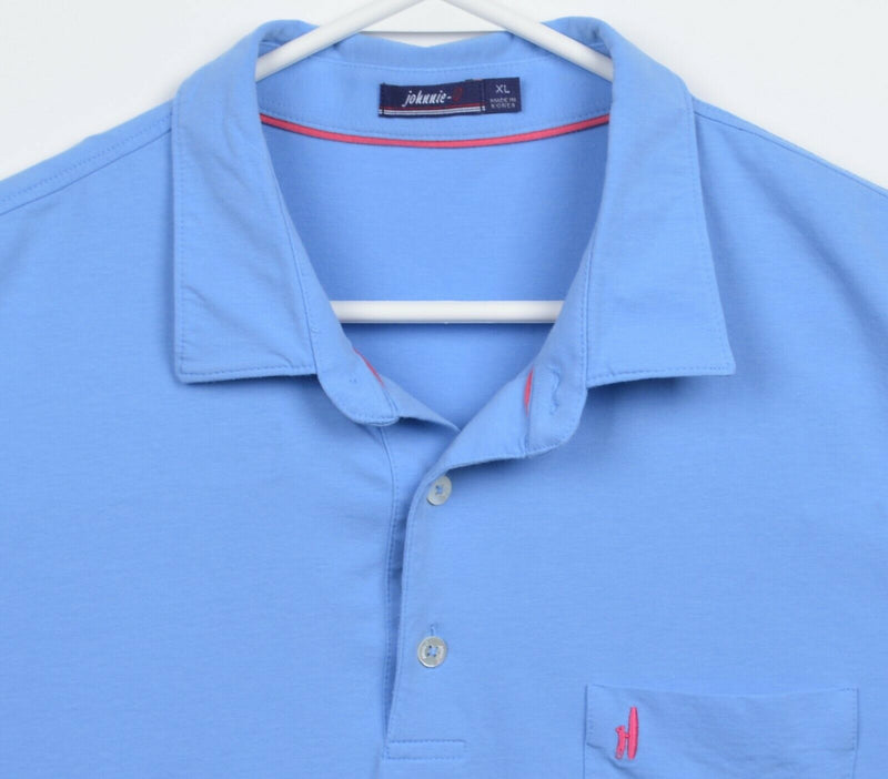 Johnnie-O Men's XL Solid Blue Pink Surfer Logo Preppy Pocket Polo Shirt