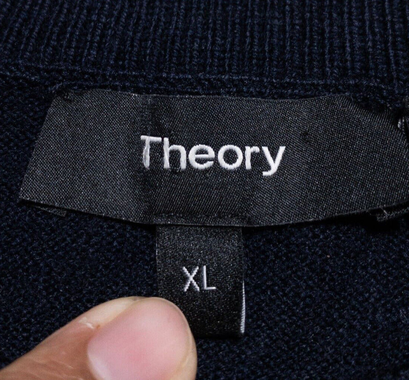 Theory Merino Wool Sweater Men's XL Pullover Crewneck Navy Blue Long Sleeve Knit
