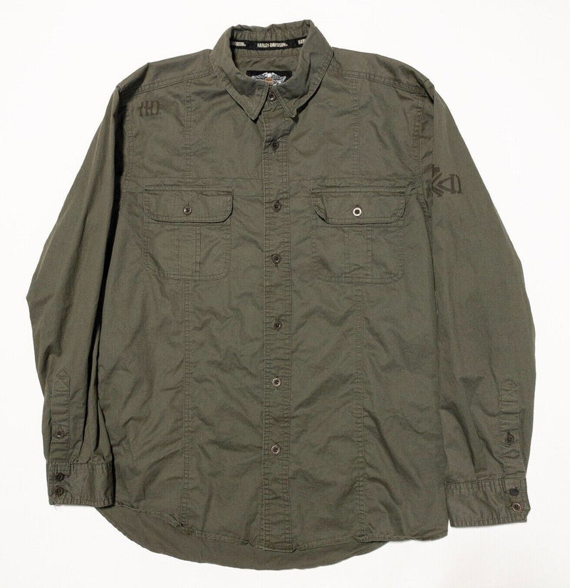 Harley-Davidson Button Shirt Medium Men's Soul of the Road Cross Olive Green