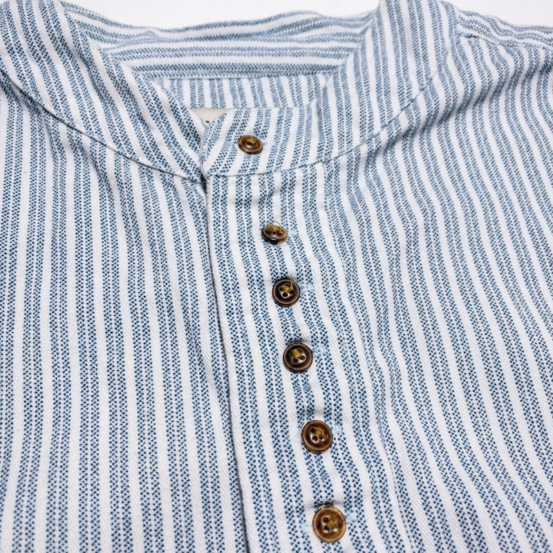 Civilian Irish Grandfather Shirt Men's 2XL Band Collar Blue Stripe Traditional