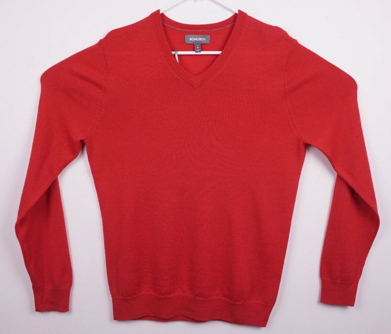 Bonobos Men's Medium Slim Fit 100% Merino Wool V-Neck Solid Red Pullover Sweater