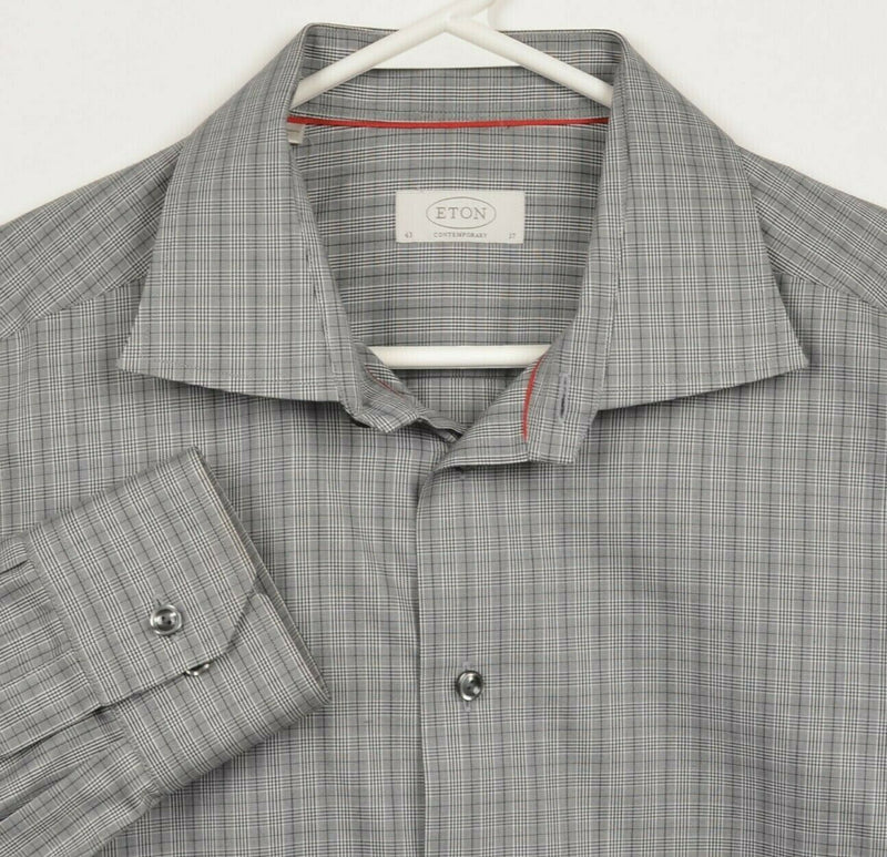 ETON Contemporary Men's 43/17 Gray Plaid Long Sleeve Button-Front Dress Shirt