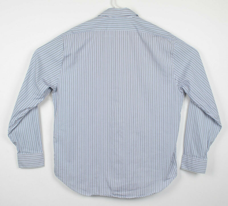 Armani Collezioni Men's XL Blue White Striped Button-Front Designer Shirt