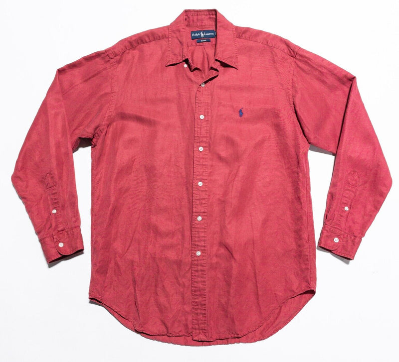 Polo Ralph Lauren Silk Linen Shirt Mens Medium Long Sleeve Button-Down Red Blake