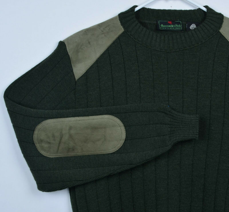 Vtg 80s Abercrombie & Fitch Men Medium Wool Military Green Padded Ribbed Sweater