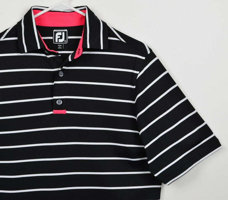 FootJoy Men's Sz Small Athletic Fit Black Pink Striped FJ Performance Golf Shirt