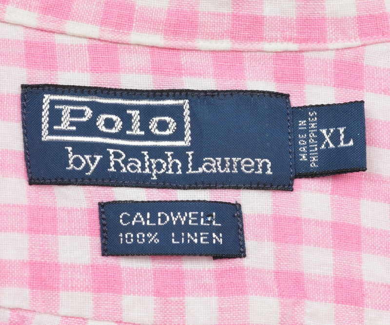 Polo Ralph Lauren Men's XL 100% Linen Pink Gingham Check Caldwell Camp Shirt