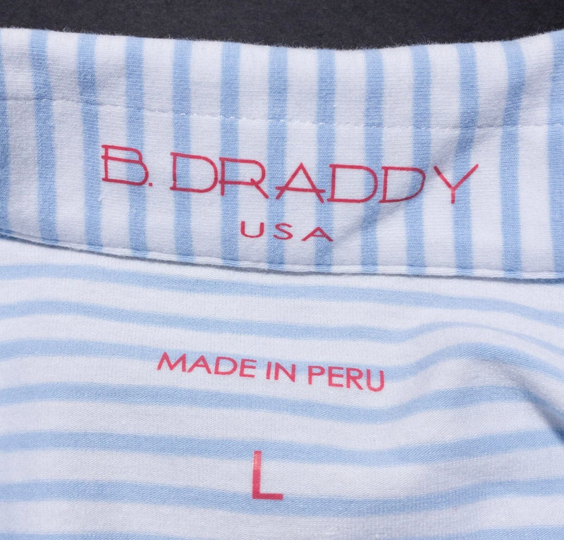 B. Draddy Golf Polo Shirt Men's Large Blue White Striped Short Sleeve USA