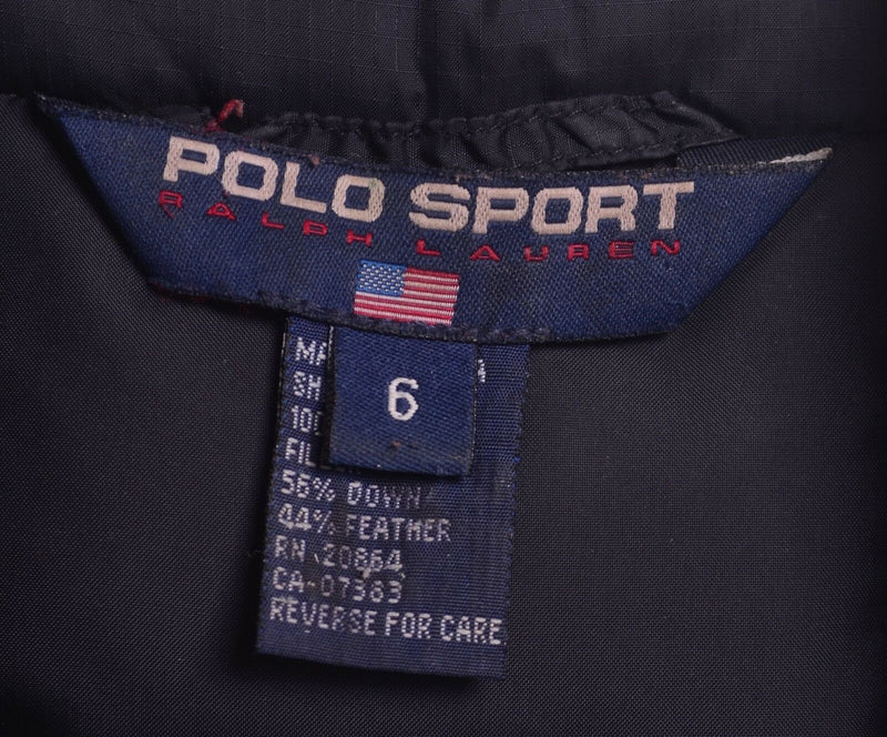 Vintage 90s Polo Sport Women's 6 Ralph Lauren Down Feather Puffy Black Vest Hood