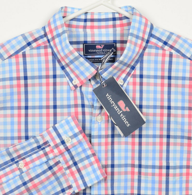 Vineyard Vines Men's XL Classic Fit Murray Pink Blue Check Button-Down Shirt