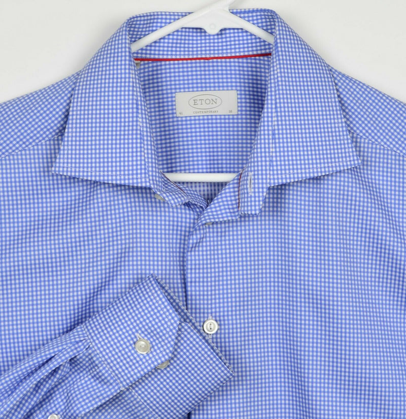 ETON Contemporary Men's Sz 41/16 Blue Plaid Gingham Check Dress Shirt
