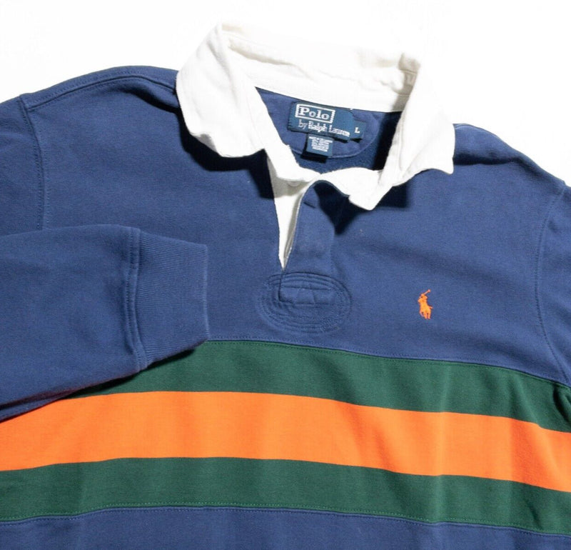 Polo Ralph Lauren Rugby Shirt Men's Large Polo Blue Orange Stripe Preppy