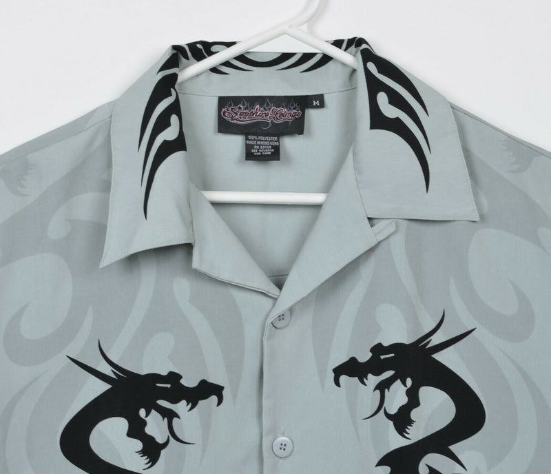 Sapphire Lounge Men's Medium Dragon Flames Polyester Y2K Camp Shirt