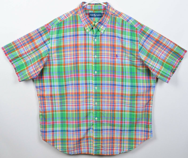 Polo Ralph Lauren Men's 2XL Green Orange Colorful Plaid Button-Down Shirt