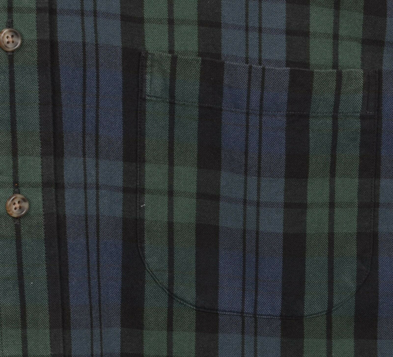 Viyella Men Medium Cotton Wool Blend Green Blue Plaid Button-Down Flannel Shirt