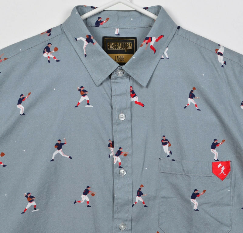 Baseballism Men's Large Players Pattern Gray MLB Button-Front Shirt