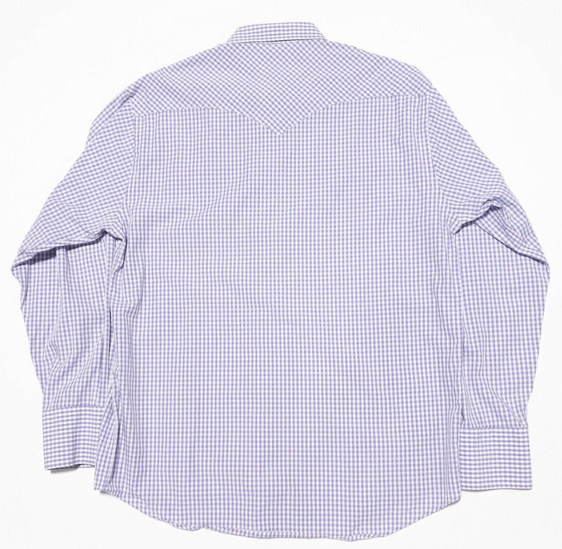 J. Peterman Shirt Men's Medium Pearl Snap Purple Gingham Check Rockabilly
