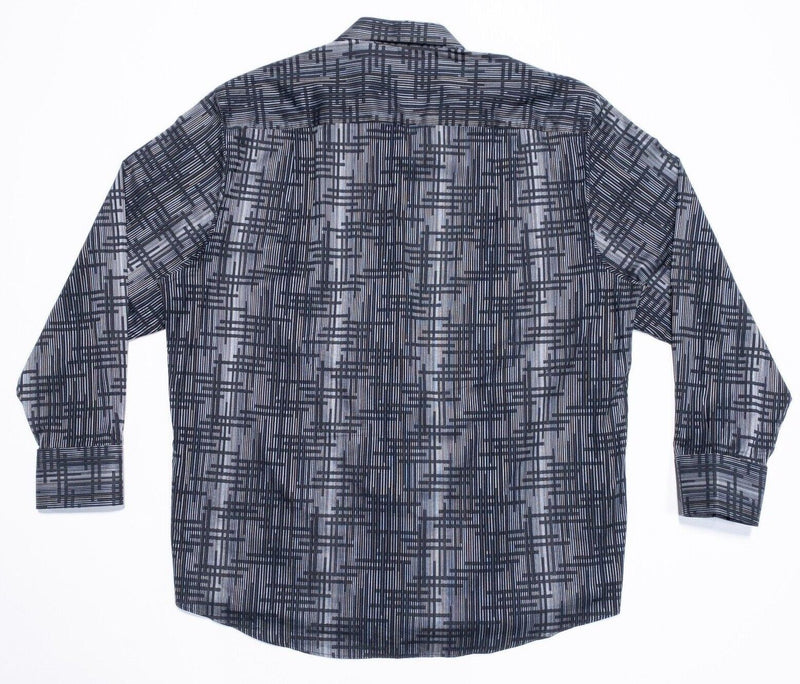 Jhane Barnes Shirt XXL Men's Gray Black Geometric Vintage Disco Long Sleeve
