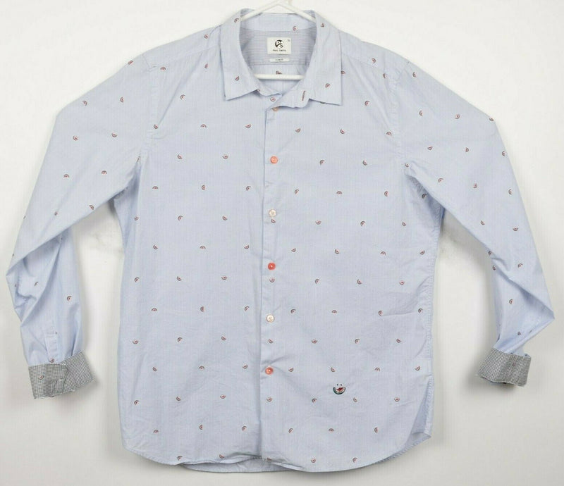 Paul Smith Men's XL Slim Fit Watermelon Blue Flip Cuff Fruit Button-Front Shirt