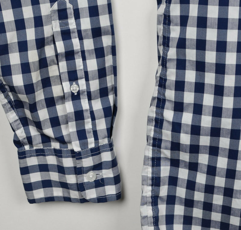 J. Crew Men's Sz Large Navy Blue White Gingham Check Offshore Performance Shirt