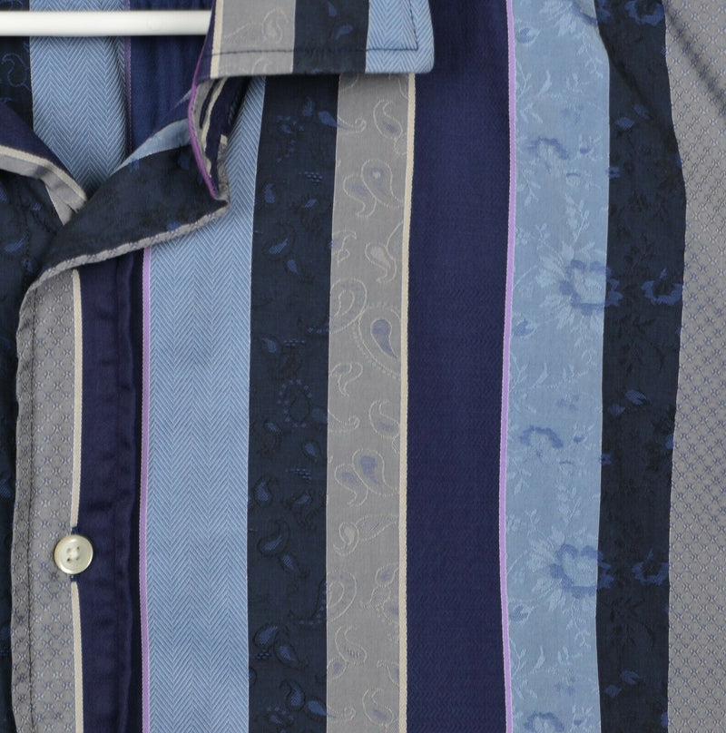 Elements By Arnold Zimberg Men's Sz XL Paisley Striped Blue Gray Flip Cuff Shirt