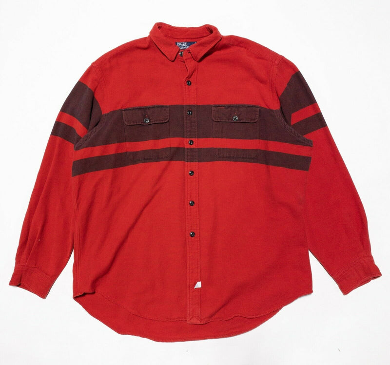 Polo Ralph Lauren Flannel Button-Front Shirt Vintage 90s Red Striped Men's 2XL