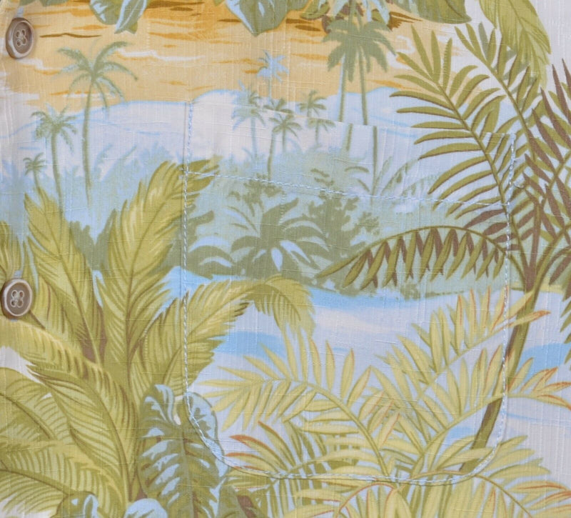 Tommy Bahama Men's Medium 100% Silk Floral Green Palm Tree Hawaiian Aloha Shirt