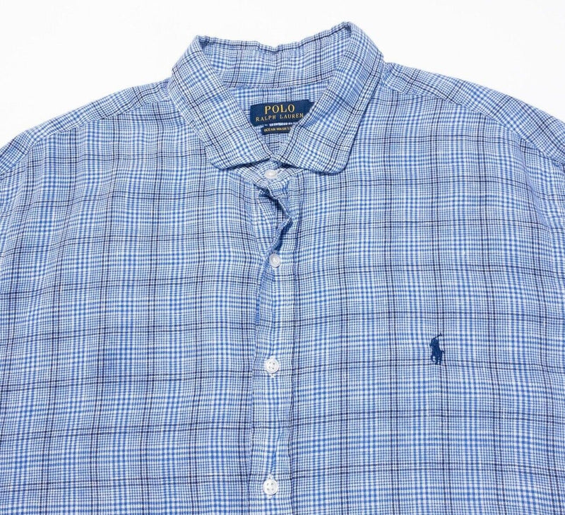 Polo Ralph Lauren Linen Shirt XXL Men's Long Sleeve Blue Plaid Ocean Wash 2XL