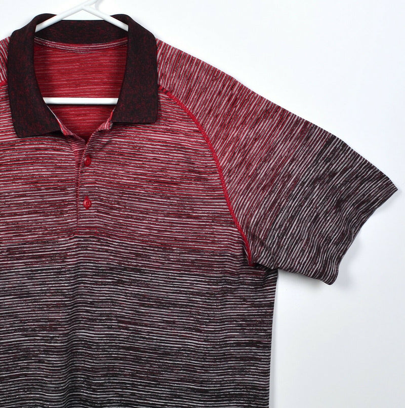 Lululemon Men's Large Red Black Heather Striped Metal Vent Wicking Polo Shirt
