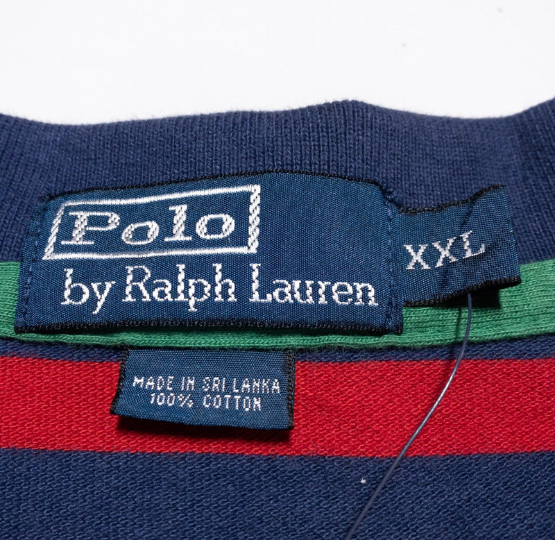 Polo Ralph Lauren Polo Shirt Men's 2XL Red Navy Blue Striped Crest Logo New