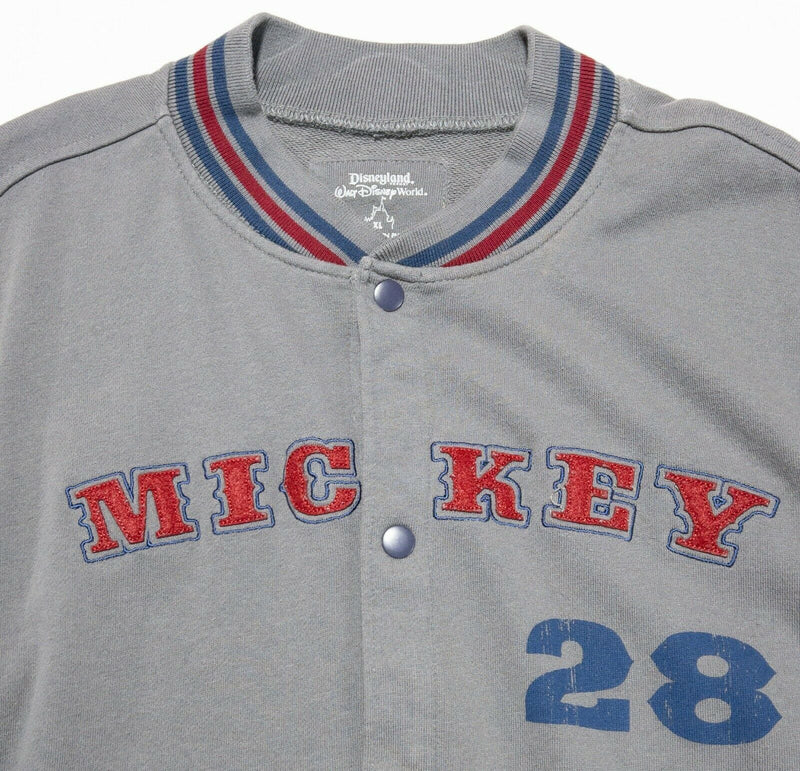 Disney Mickey Mouse Snap-Front Varsity Sweatshirt Jacket Gray Men's XL