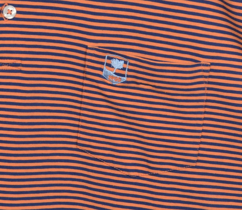 B. Draddy Men's XL Orange Navy Blue Striped Pima Cotton Golf Pocket Polo Shirt