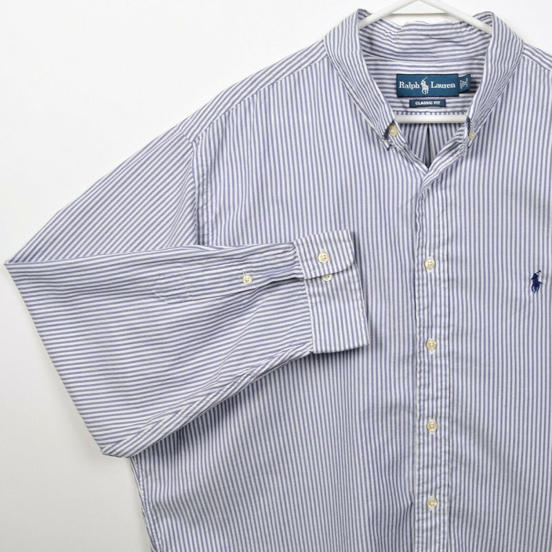 Polo Ralph Lauren Men's 18 34/35 Classic Fit Blue Striped Button-Down Shirt
