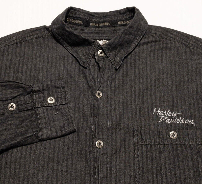 Harley-Davidson Shirt Men's XL Button-Up Long Sleeve Gray Striped Biker Mechanic