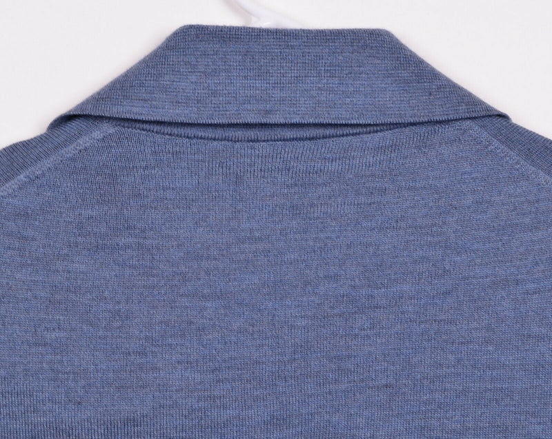 John W. Nordstrom Men's Sz Large 100% Merino Wool 1/4 Zip Blue Italian Sweater