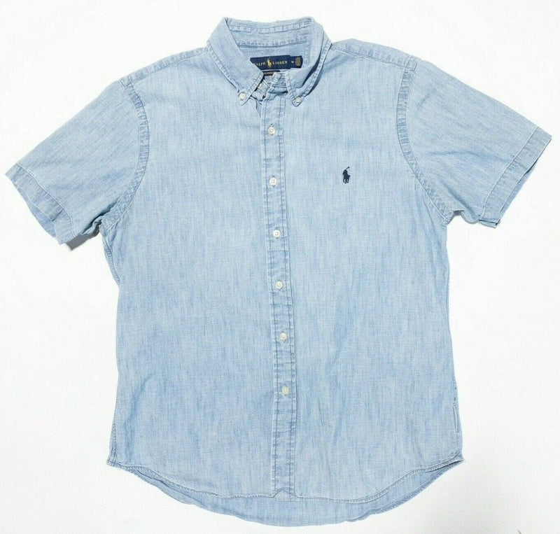 Polo Ralph Lauren Chambray Shirt Medium Classic Men's Indigo Blue Denim 90s