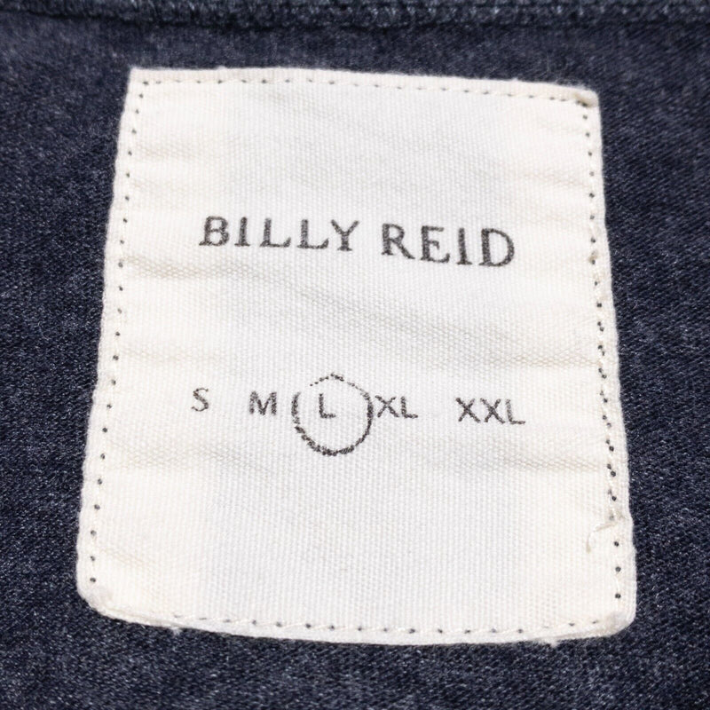 Billy Reid Henley Shirt Men's Large Long Sleeve 3-Button Heather Gray/Black