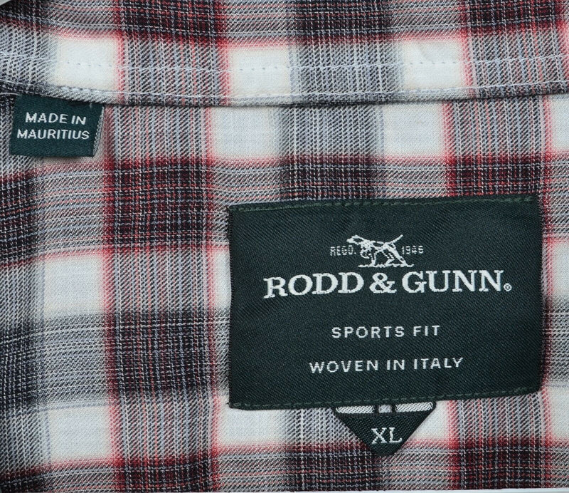 Rodd & Gunn Men's XL Sports Fit Gray Red Check Long Sleeve Button-Front Shirt