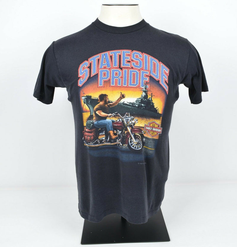 Vintage 1991 Harley-Davidson Men's Sz Medium Stateside Pride Navy Biker T-Shirt