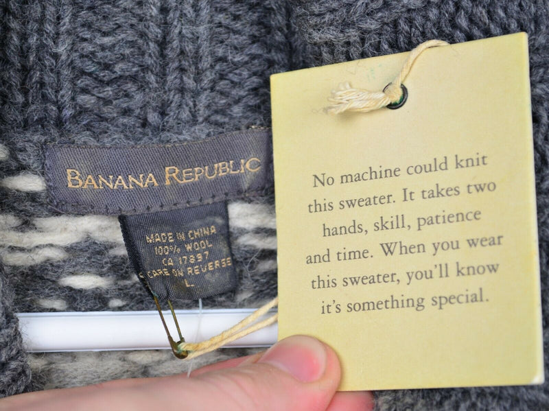 Banana Republic Men's Large 100% Wool Hand Knit Fair Isle Turtleneck Sweater