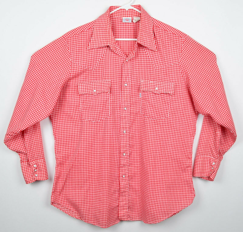 Vtg 70s Levi's Men's XL Pearl Snap Red Gingham Check Long Sleeve Western Shirt