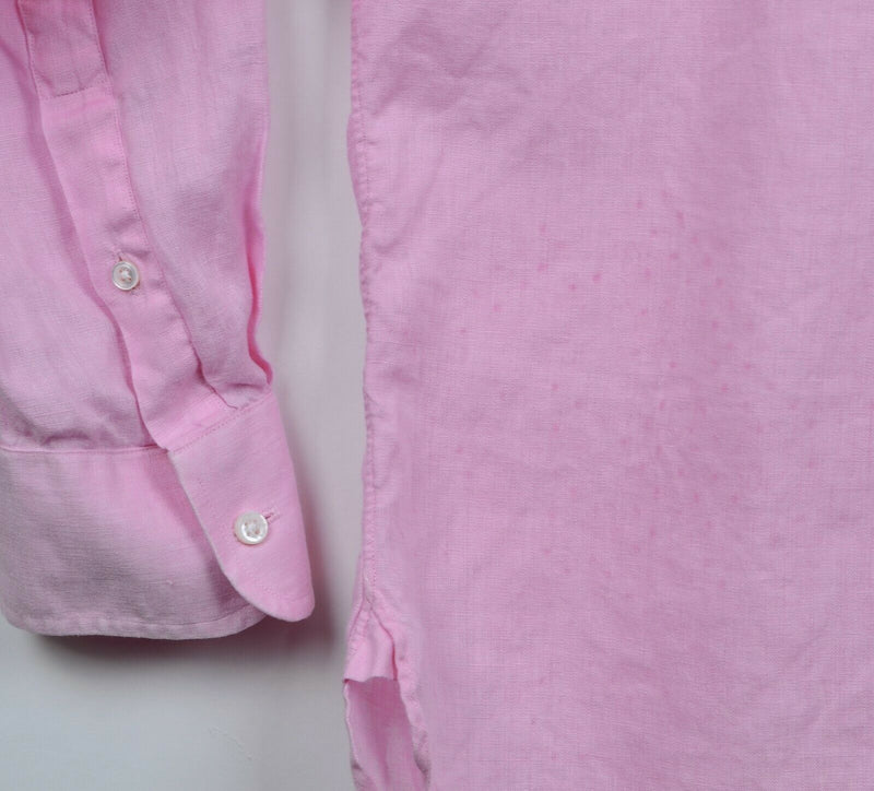 Ralph Lauren Purple Label Men's 17.5 100% Linen Made in Italy Pink Shirt STAINED