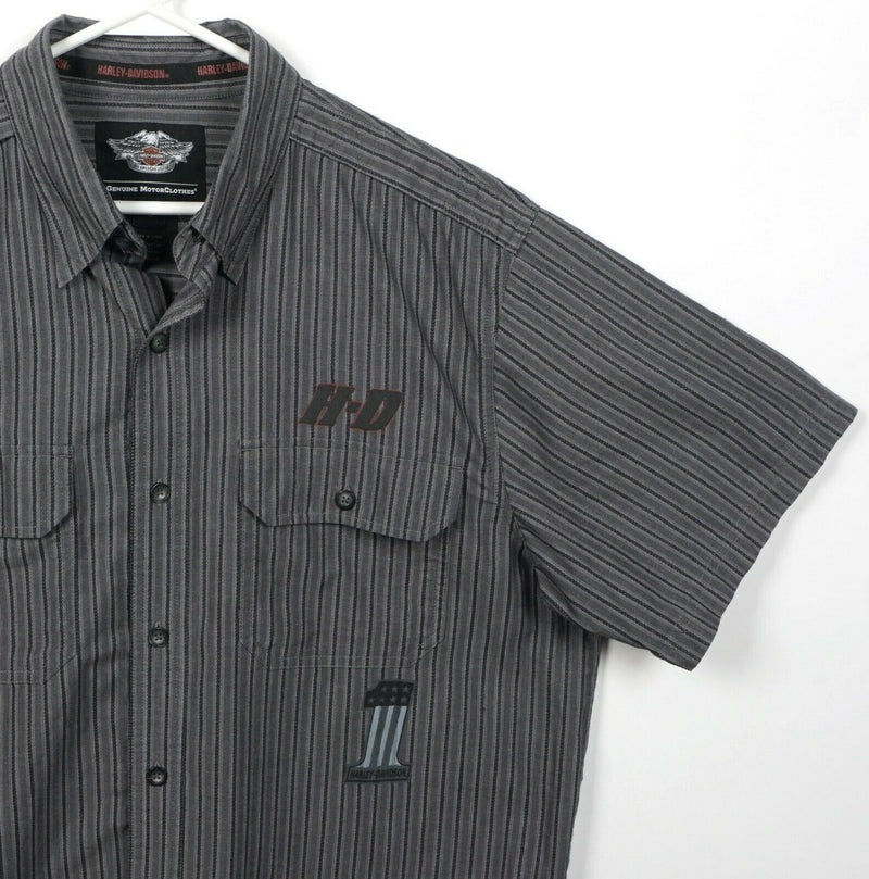 Harley-Davidson Men's Large Gray Striped "1" Logo Garage Mechanic Biker Shirt